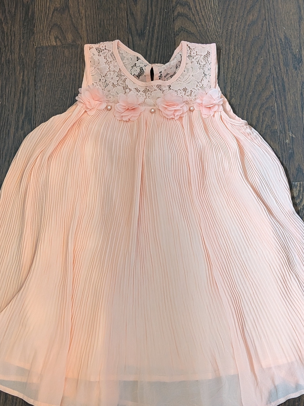 Sleeveless Lace & Floral Trim Pink Girls Formal Dress